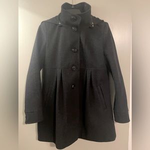 DKNY fitted and flared pea coat. Dark gray/black. Size 8 petite.